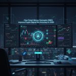 AI crypto bot analyzing Smart Money Concepts including order blocks, liquidity zones, and institutional footprints on a futuristic dashboard in 2026