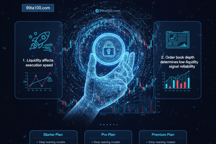 AI crypto bot analyzing order book depth, liquidity zones, and slippage risks on a futuristic trading dashboard in 2026