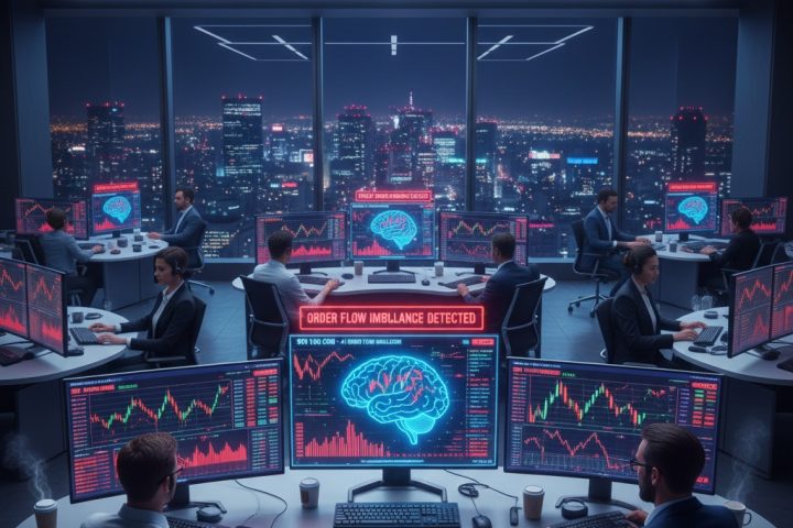 Order flow analysis dashboard showing bid-ask imbalance and delta signals for crypto trading in 2026