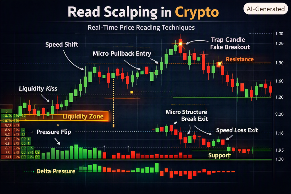 Crypto read scalping chart showing real-time price behavior and order flow pressure