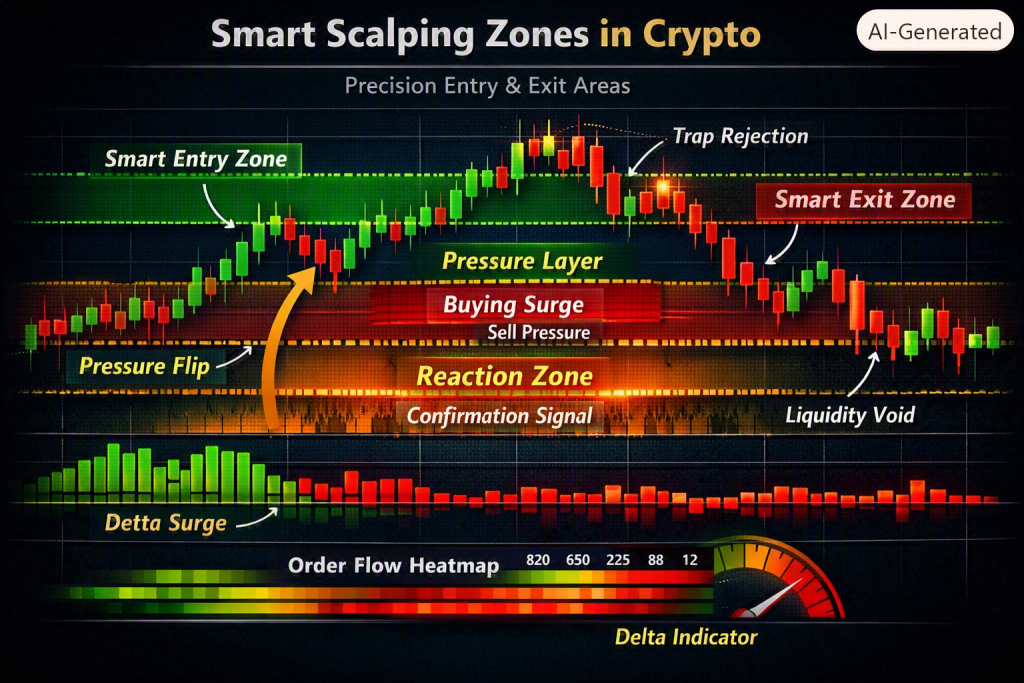 Crypto smart scalping zones chart showing precision entry and exit levels