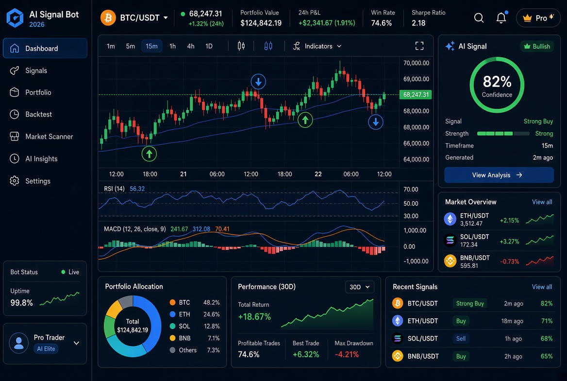 AI crypto signal bot dashboard 2026